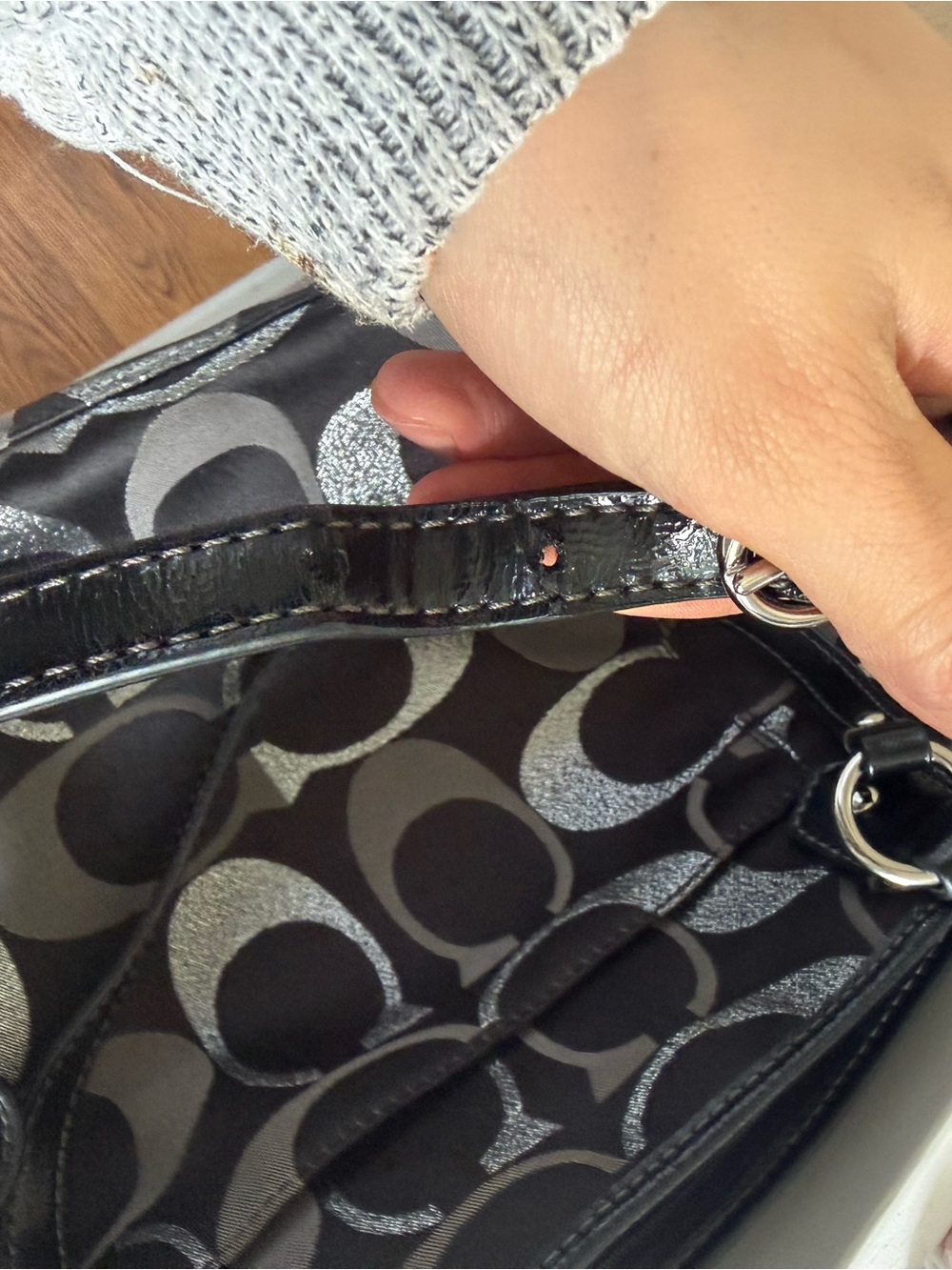 Coach Black and Gray Signature Tote with Detachable Wristlet - Picture 7 of 9